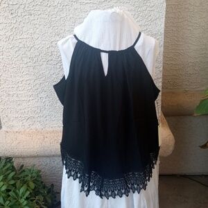 3/$15 HAVE PLUS Black w Lace  String Tie Halter  Tank Top New  2X